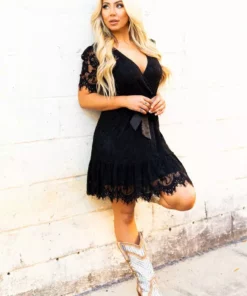 D & J Industries Wrapped Up In Your Arms Lace Dress - Black