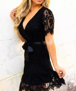 D & J Industries Wrapped Up In Your Arms Lace Dress - Black