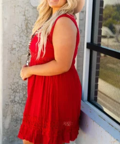 D & J Industries You Deserve It — Boho Mini Dress In Red Sale!