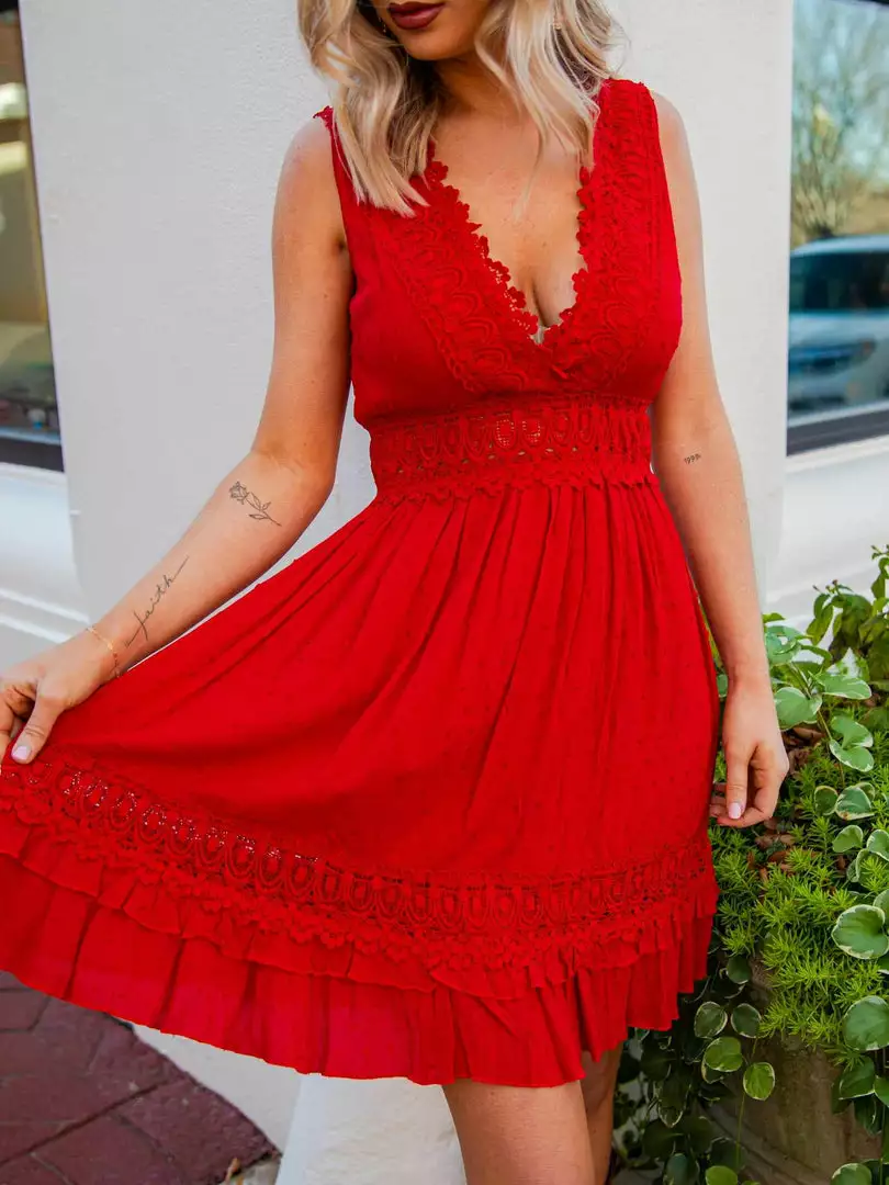 D & J Industries You Deserve It — Boho Mini Dress In Red Sale!