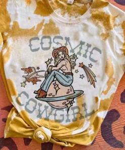 Miss Mud Pie Cosmic Cowgirl Mustard Bleach T-shirt