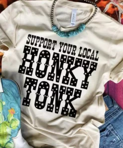 Miss Mud Pie Support Your Local Honky Tonk — Country Girl T-Shirt In Cream Clothing