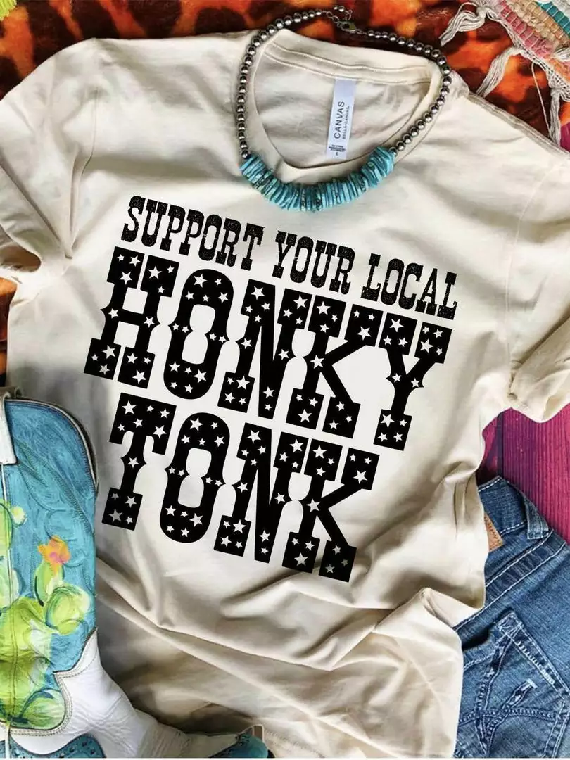 Miss Mud Pie Support Your Local Honky Tonk — Country Girl T-Shirt In Cream Clothing