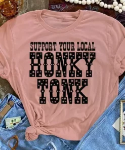 Miss Mud Pie Support Your Local Honky Tonk — Country Girl T-Shirt In Pink
