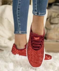 Mango Glitter Bomb Sneakers Adult And Children - Red On White