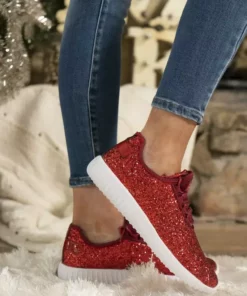 Mango Glitter Bomb Sneakers Adult And Children - Red On White