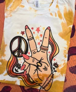 Miss Mud Pie Groovy Peace Hand T-shirt - Mustard Bleach
