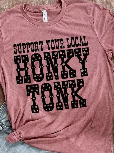 Miss Mud Pie Support Your Local Honky Tonk — Country Girl T-Shirt In Dark Pink